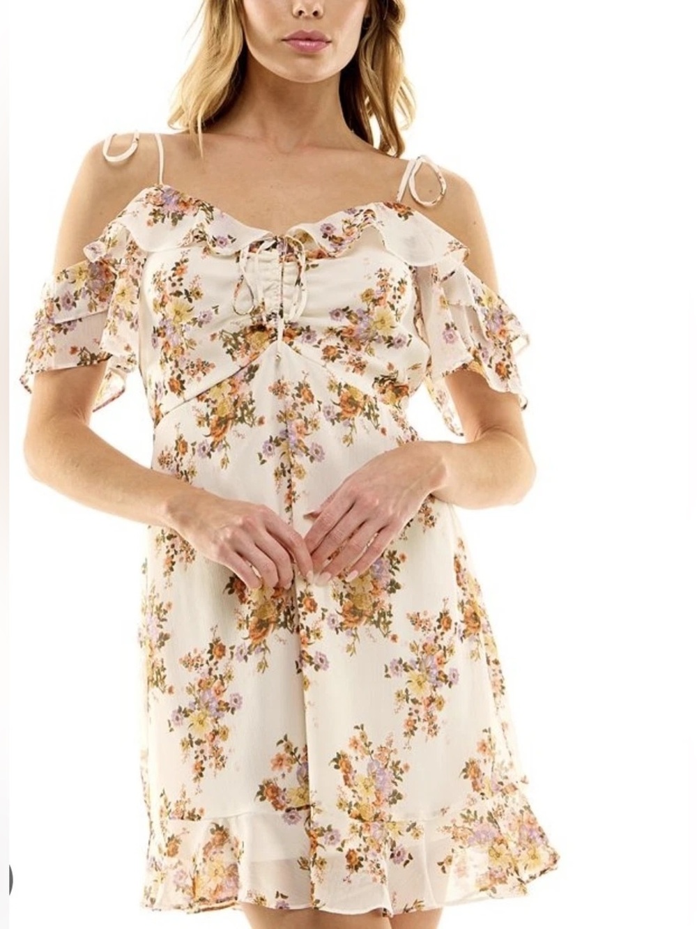 Jolt Cream Floral Ruffle Mini Dress